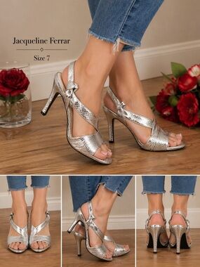 Jacqueline Ferrar women dressy silver heels /size 7
